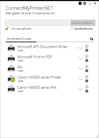 ConnectMyPrinter.NET Main Screen